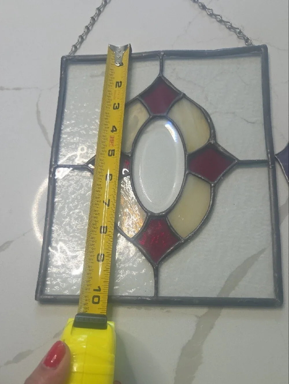 2 Handcrafted Stained Glass Hanging Wall Accents - Purple & Cream/red